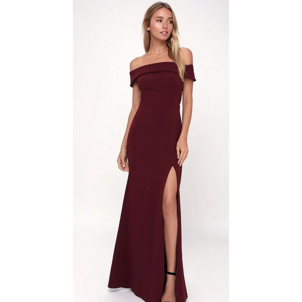 Lulu's Wine Off-Shoulder Maxi Dress